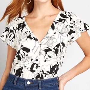 ModCloth Print Black White Button Short sleeve Sm